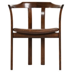 Armchair in Rosewood and Original Brown Leather by Hans Olsen, 1960's