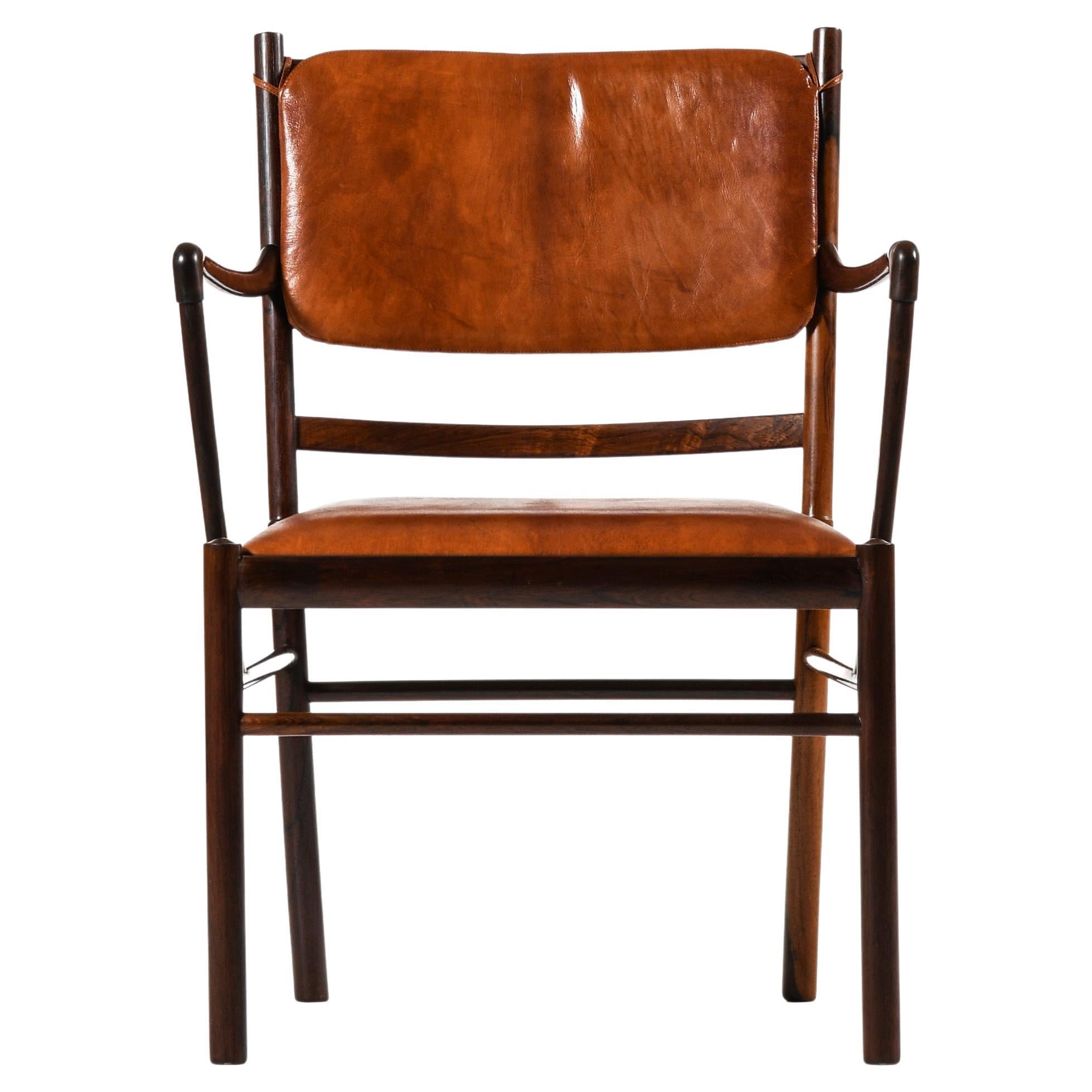 Armchair in Rosewood and Upholstered in Niger Leather by Ole Wanscher, 1960's For Sale