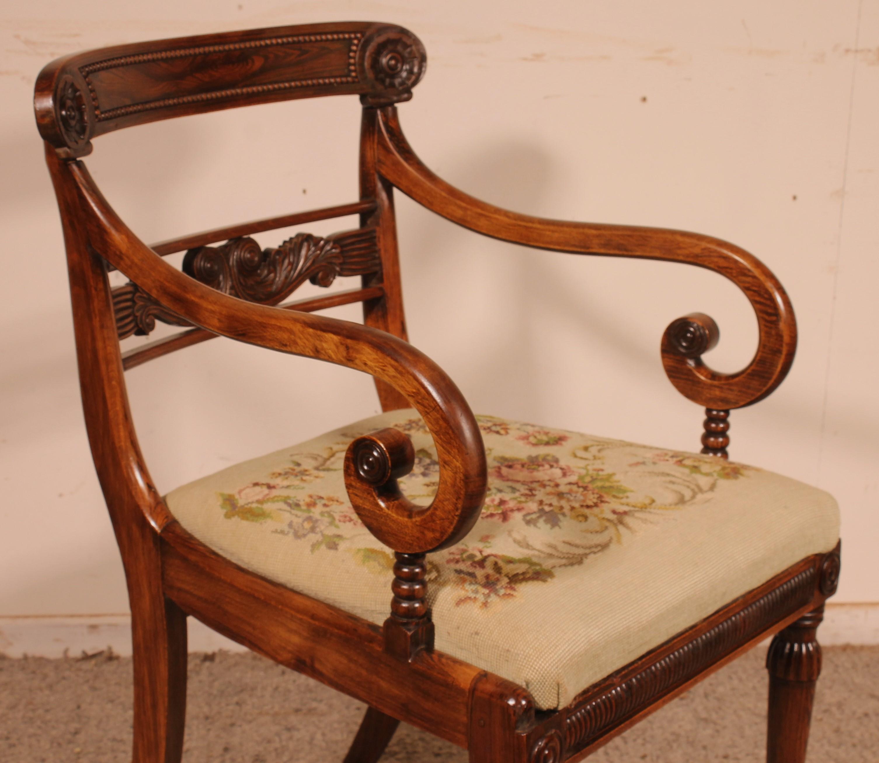 British Armchair In Rosewood Regency Period, circa 1810 For Sale