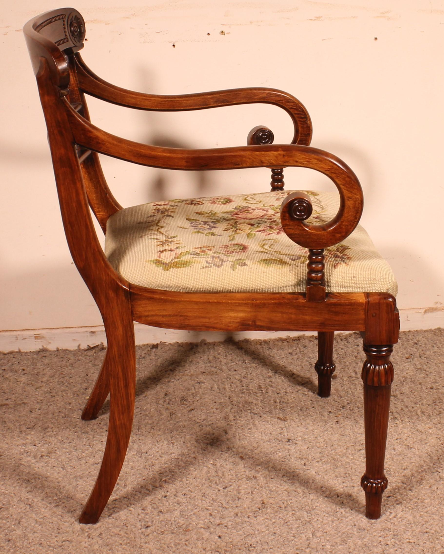19th Century Armchair In Rosewood Regency Period, circa 1810 For Sale