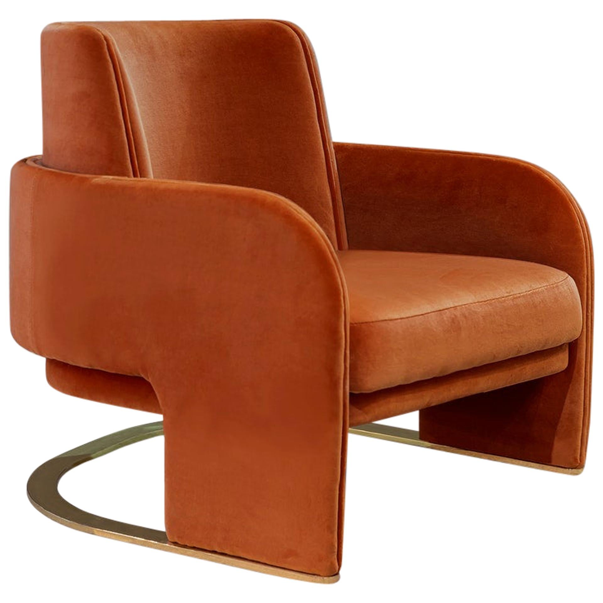DOOQ Armchair in Soft Velvet and Polished Brass Odisseia For Sale