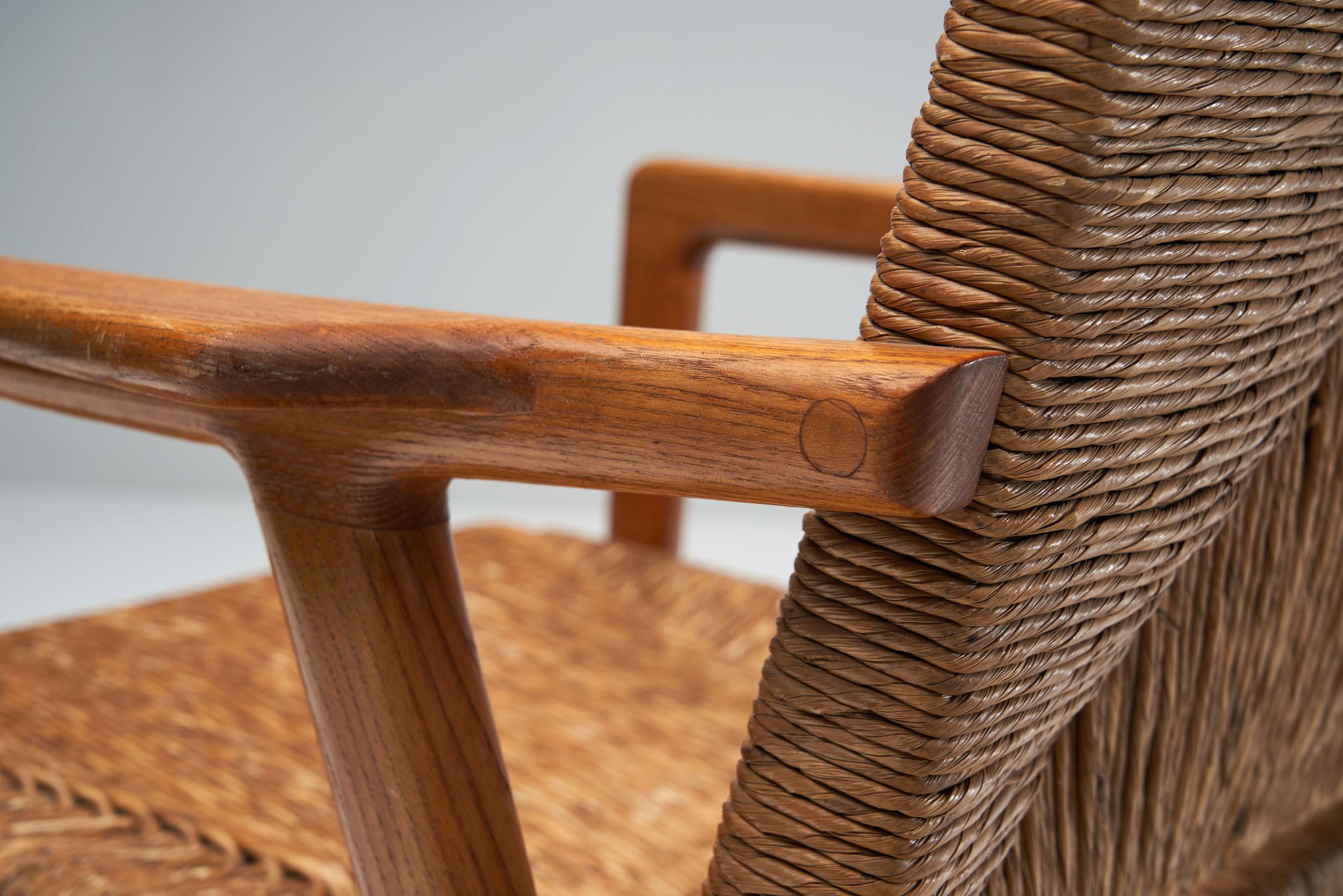 Armchair in Solid Oak and Cane, Denmark, circa 1960s 3