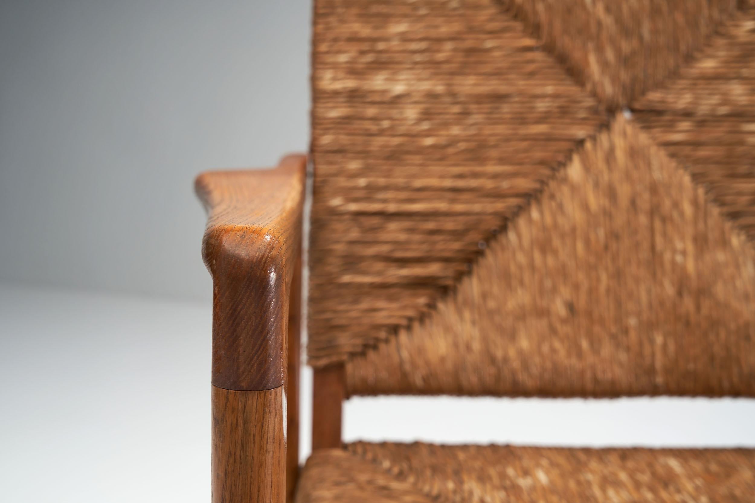 Armchair in Solid Oak and Cane, Denmark, circa 1960s 4