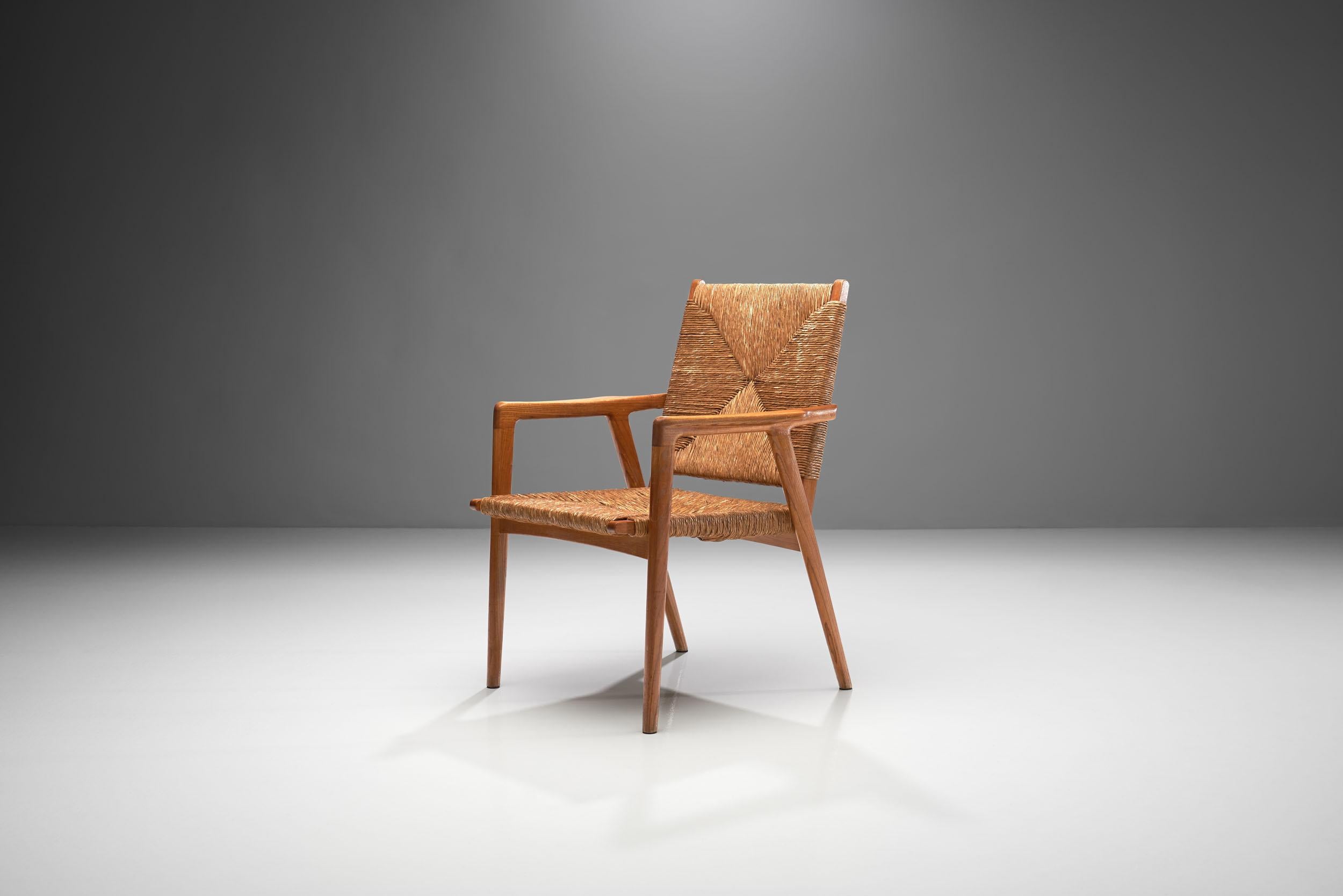 Danish Armchair in Solid Oak and Cane, Denmark, circa 1960s