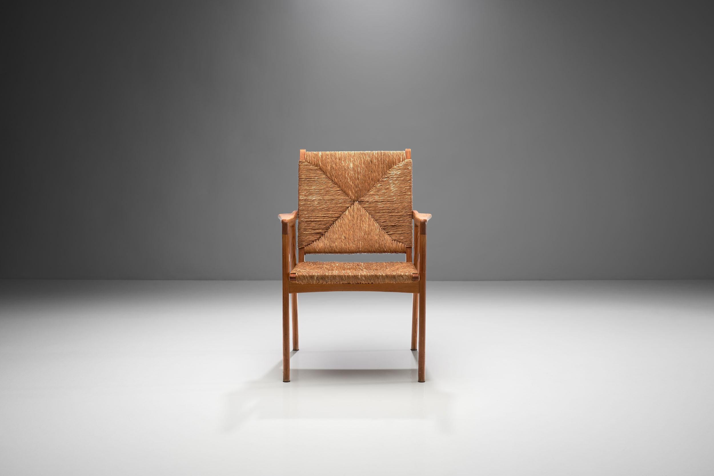 Armchair in Solid Oak and Cane, Denmark, circa 1960s In Good Condition In Utrecht, NL
