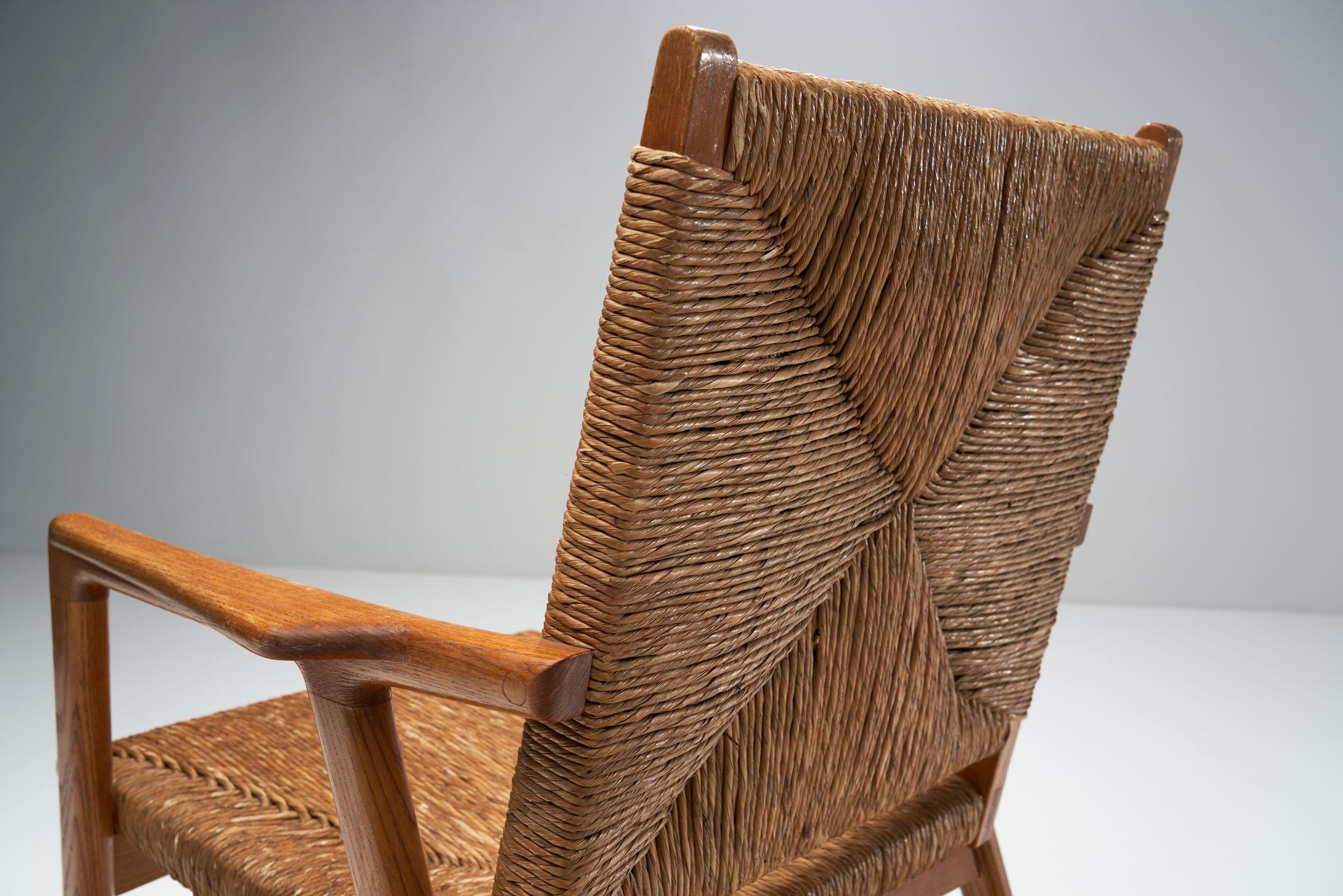 Armchair in Solid Oak and Cane, Denmark, circa 1960s 2