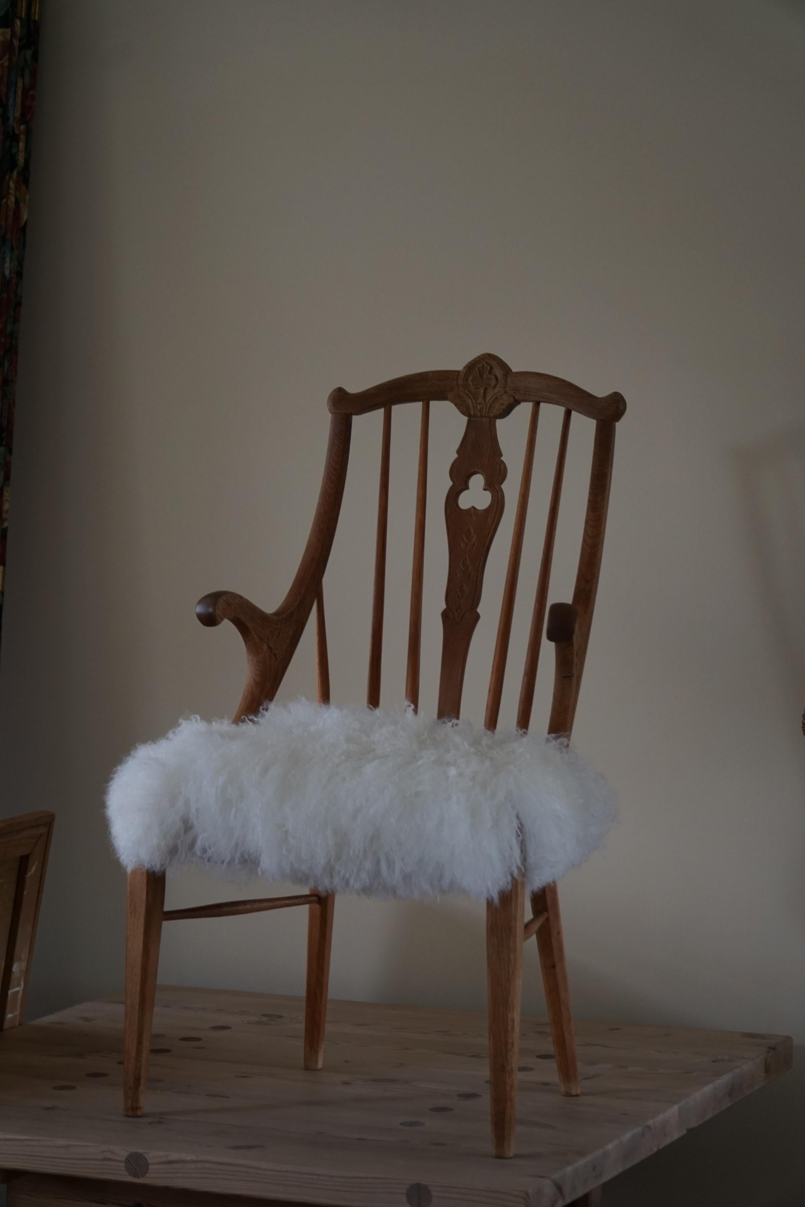 Armchair in Solid Oak, Reupholstered in Lambswool, Danish Mid Century, 1950s For Sale 13