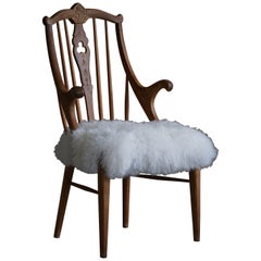 Fauteuil en Oak Oak massif, retapissé en laine d'agneau, milieu du siècle danois, années 1950