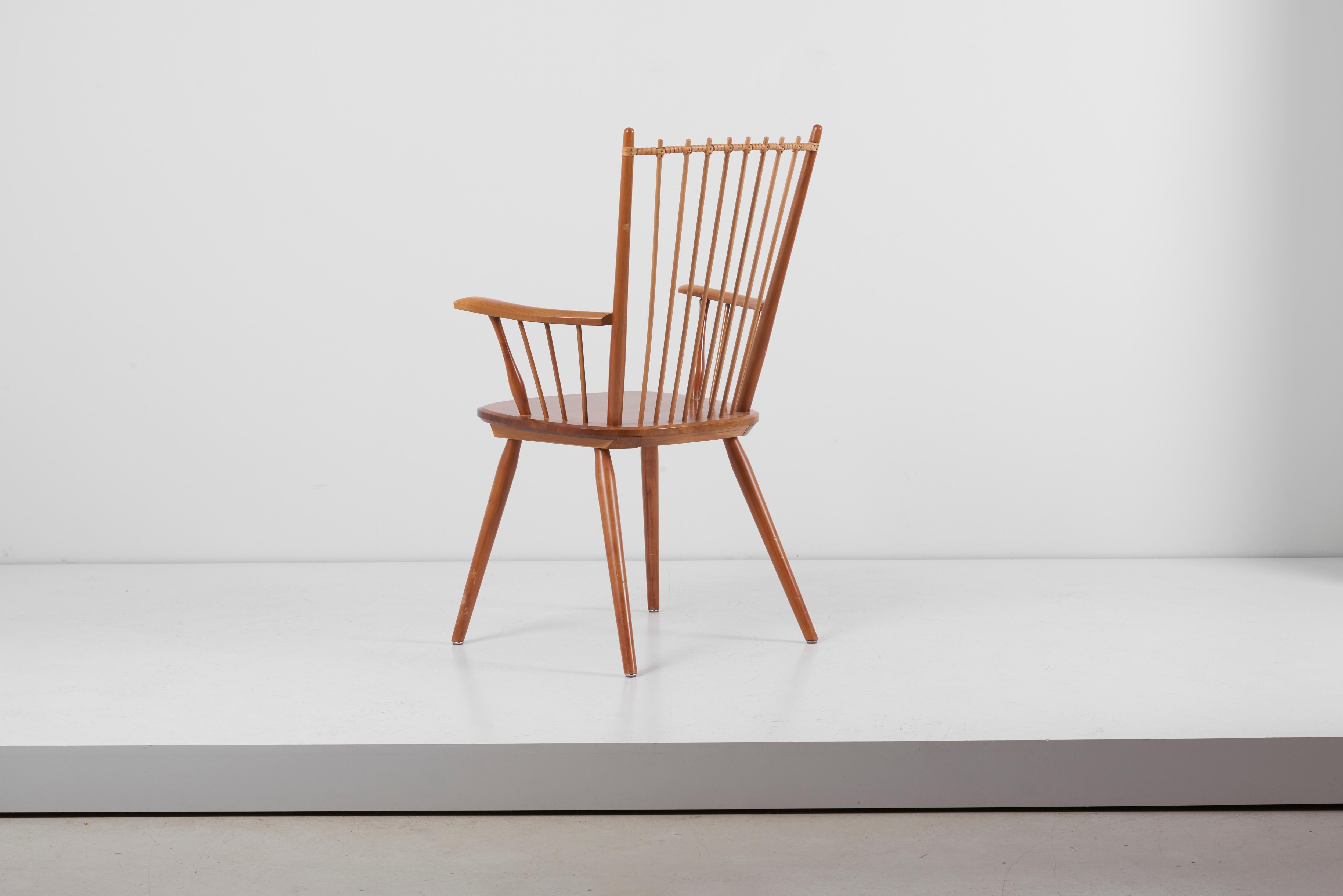 Arts and Crafts Armchair in Solid Wood by Albert Haberer for Hermann Fleiner, Germany, 1950s For Sale