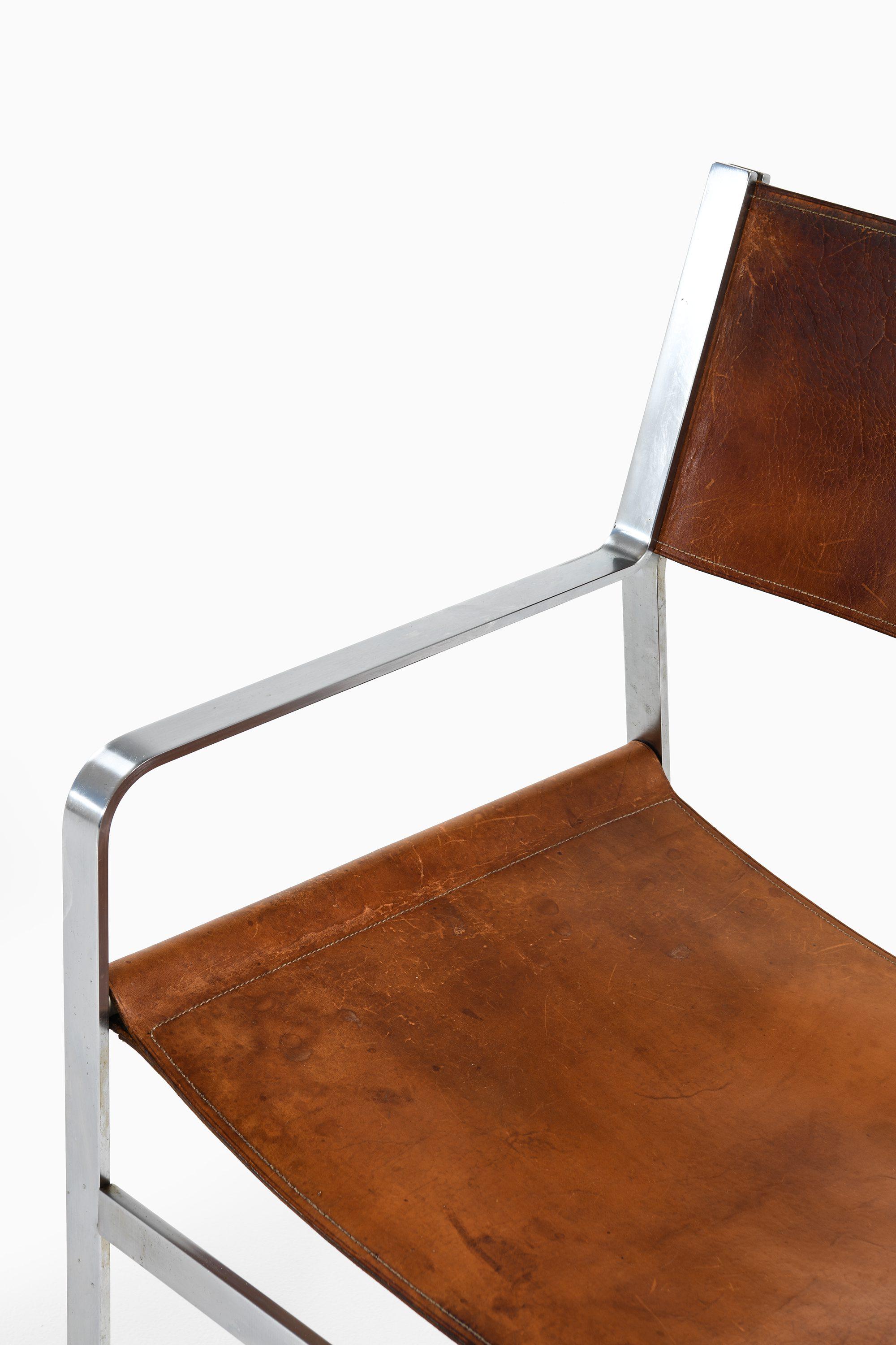 Sessel aus Stahl und Originalleder von Hans Wegner, 1970er Jahre im Zustand „Gut“ im Angebot in Limhamn, Skåne län
