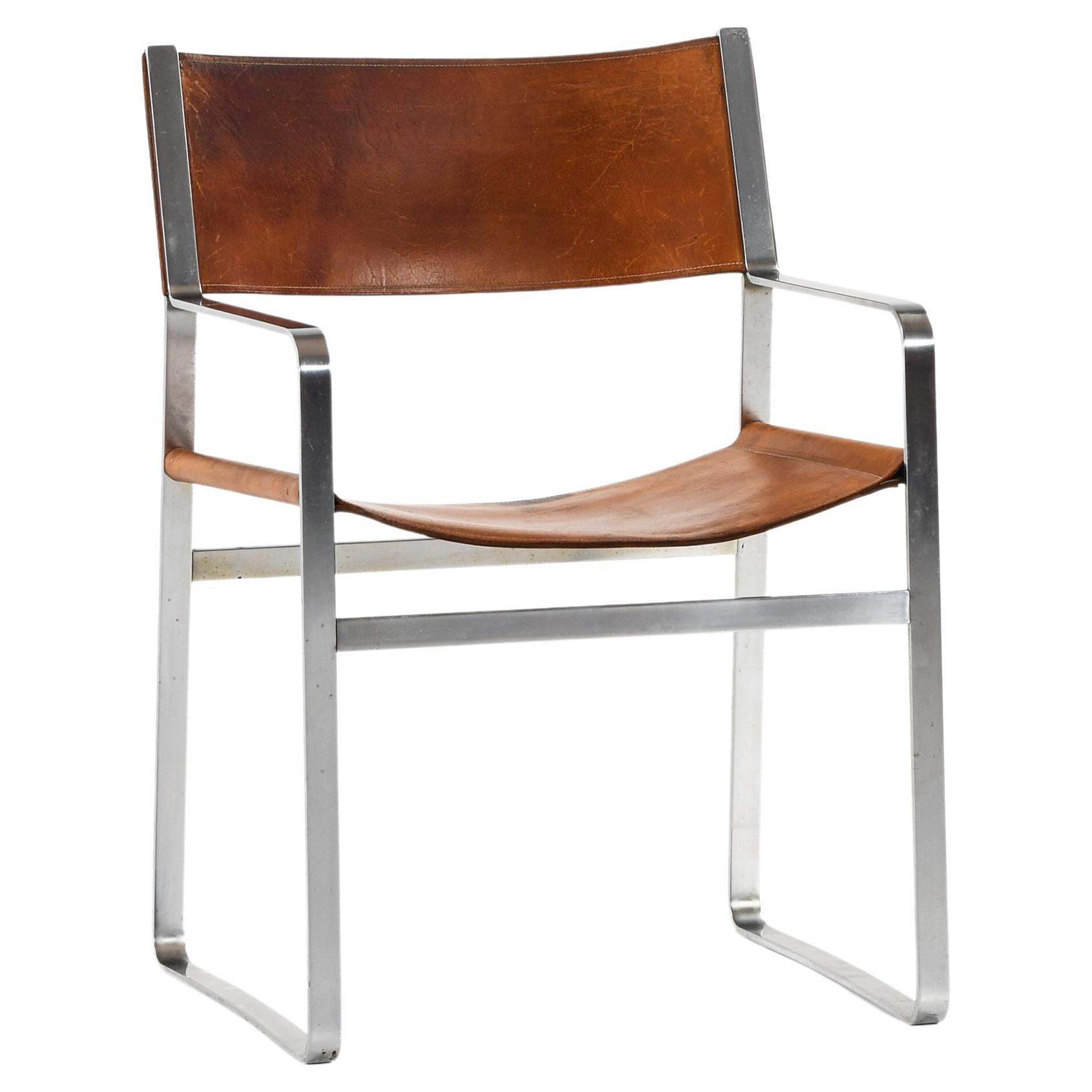 Armchair in Steel and Original Leather by Hans Wegner, 1970s For Sale