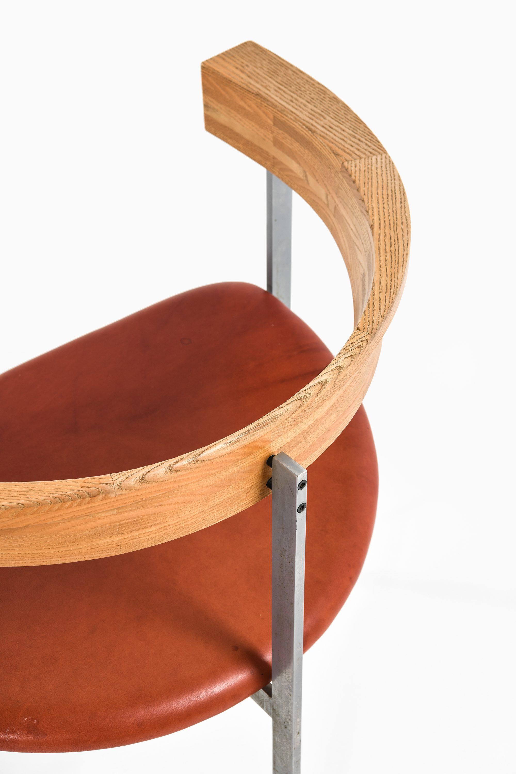Sillón de acero, fresno y cuero original de Poul Kjærholm, años 50 en venta 2