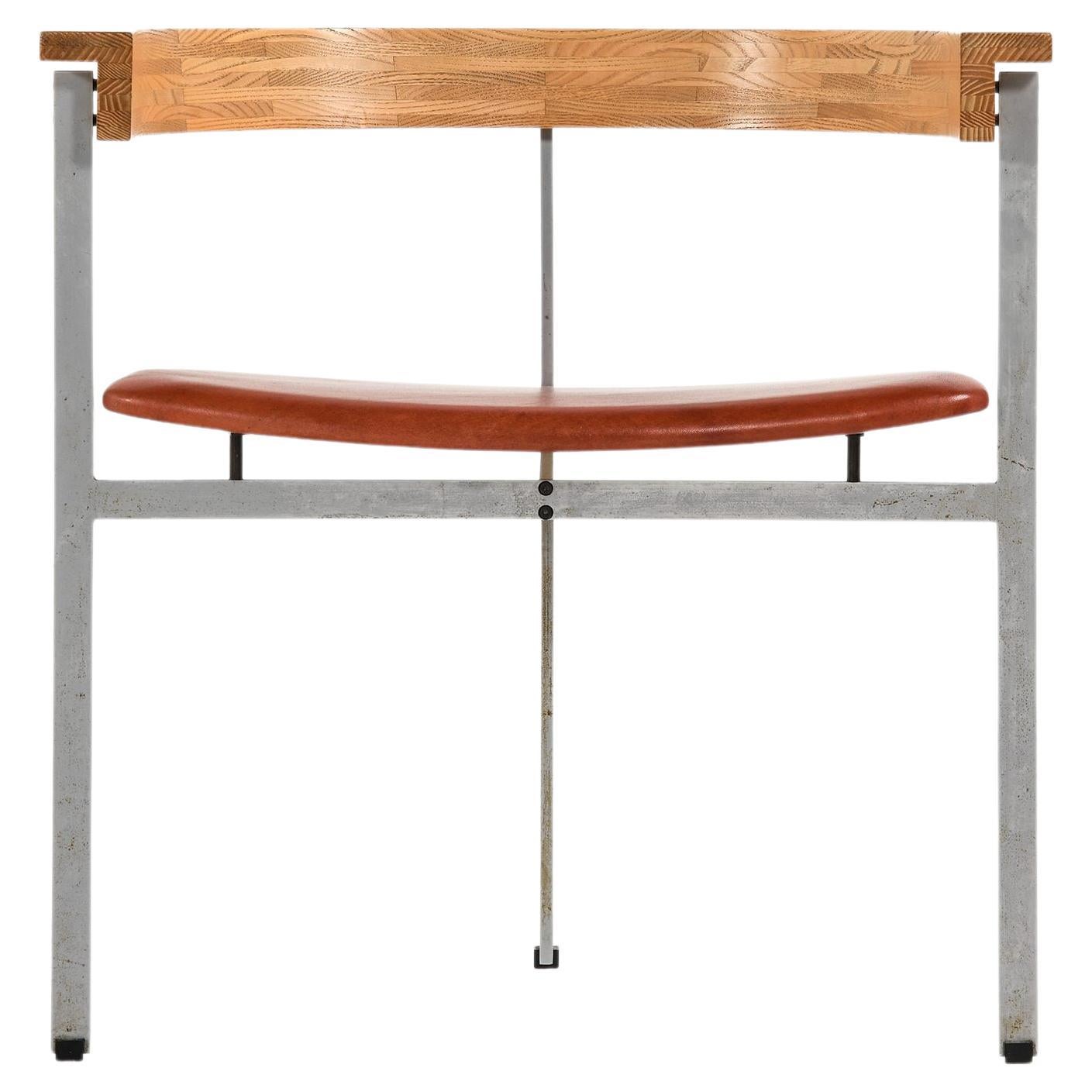 Sessel aus Stahl, Esche und Originalleder von Poul Kjærholm, 1950er Jahre