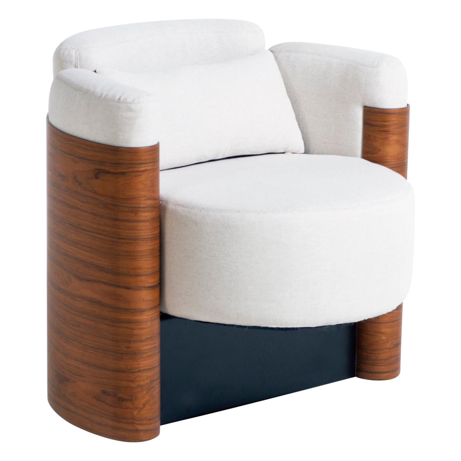 Armchair in Steel, Wood and Upholstery, Brazilian Contemporary Design For Sale