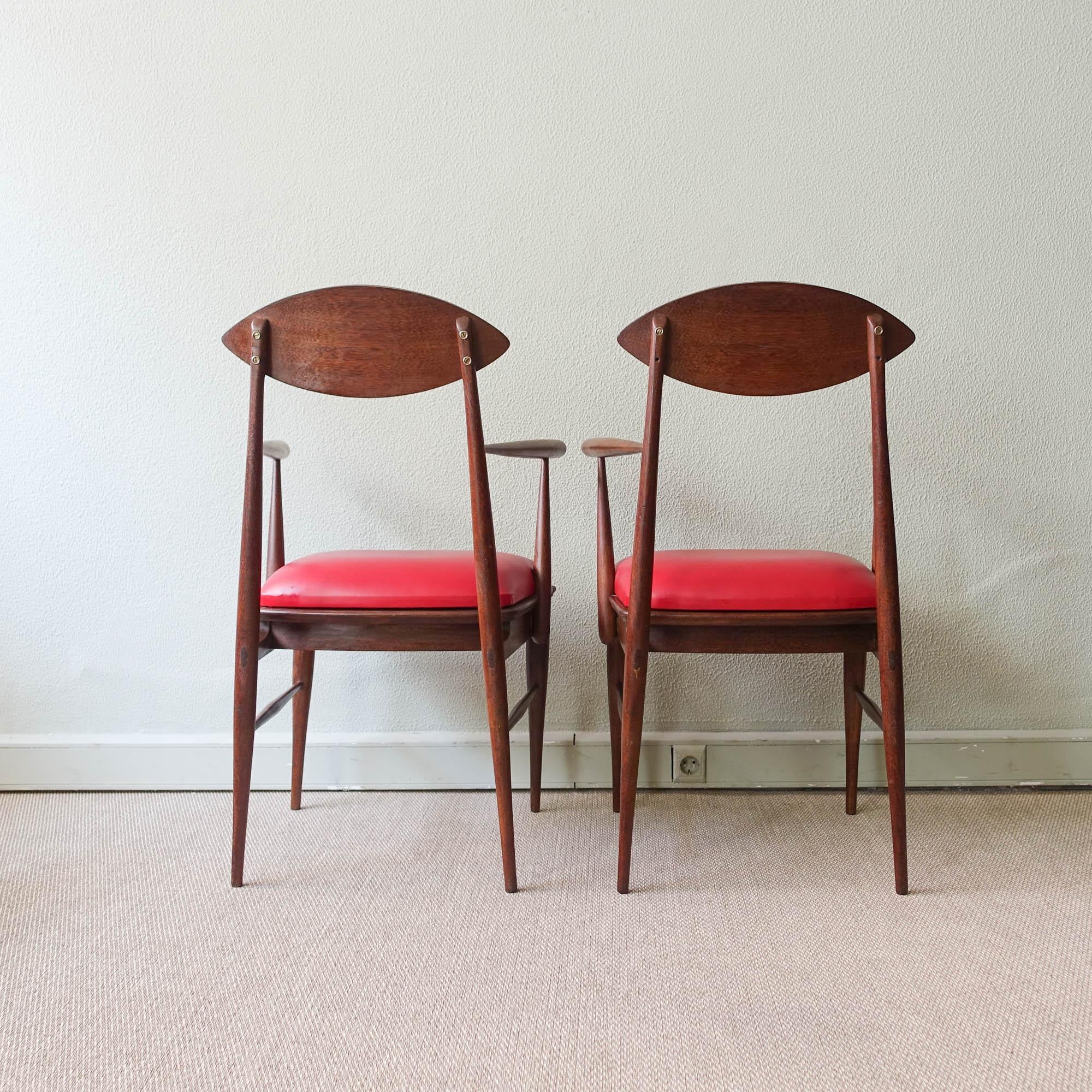 Faux Leather Armchair in Sucupira Wood, 1960's For Sale