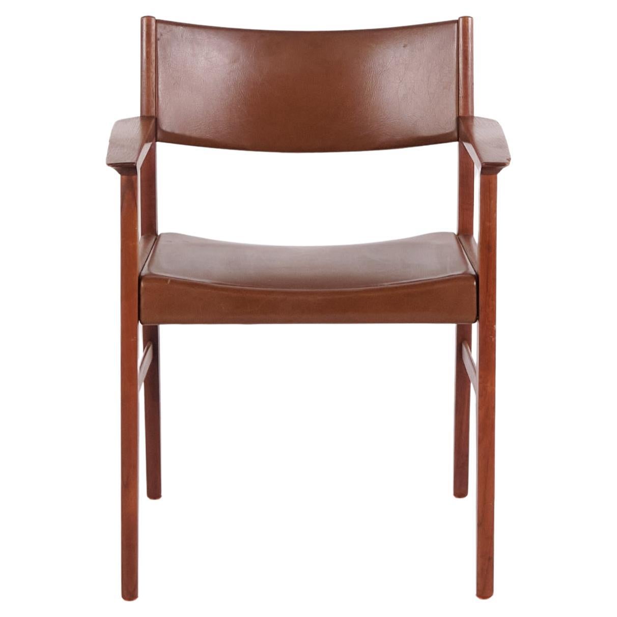 Armchair In Teak & Brown Leather, Danish Design From 1960s
