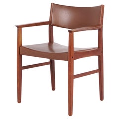Armchair in Teak wood with Brown Leather of Danish Design from 1960s