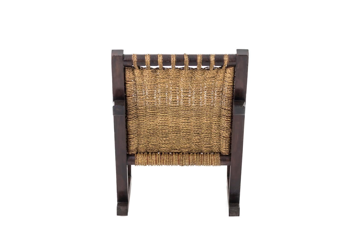 Francis Jourdain style Armchair in wood and Ropes, Art Deco Period In Good Condition In Saint-Ouen, FR