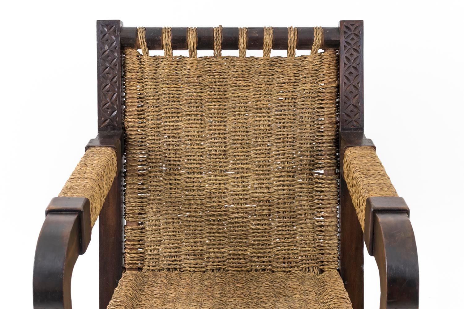 Mid-20th Century Francis Jourdain style Armchair in wood and Ropes, Art Deco Period