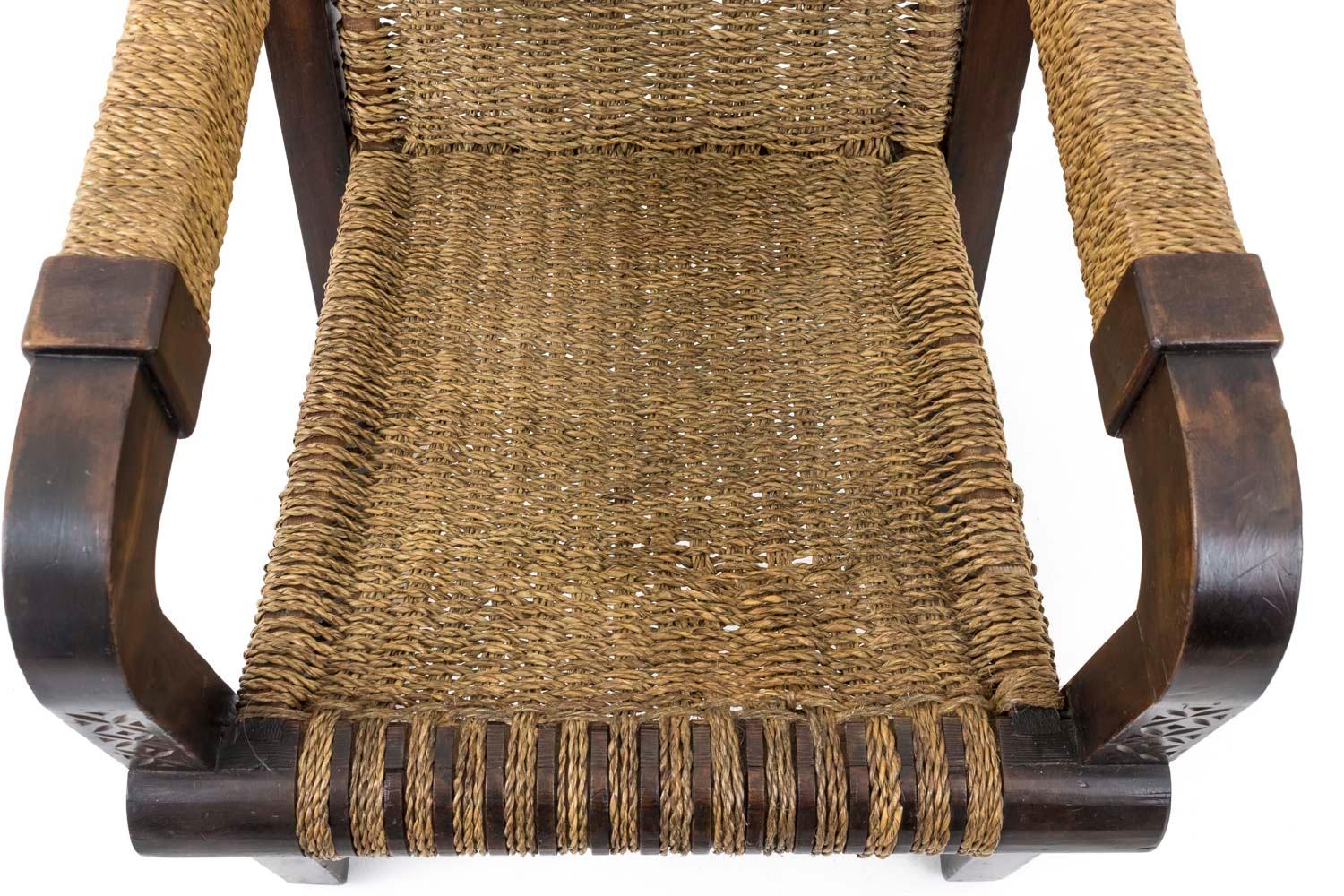 Wood Francis Jourdain style Armchair in wood and Ropes, Art Deco Period