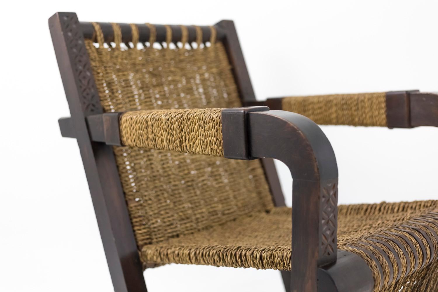 Francis Jourdain style Armchair in wood and Ropes, Art Deco Period 2