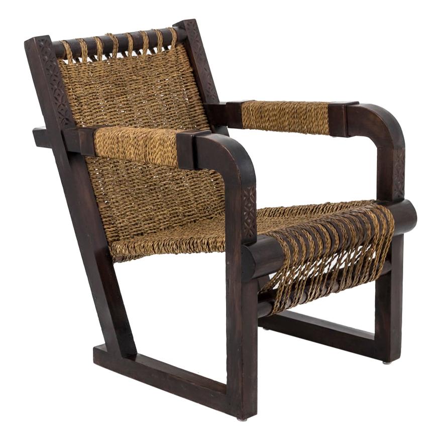 Francis Jourdain style Armchair in wood and Ropes, Art Deco Period