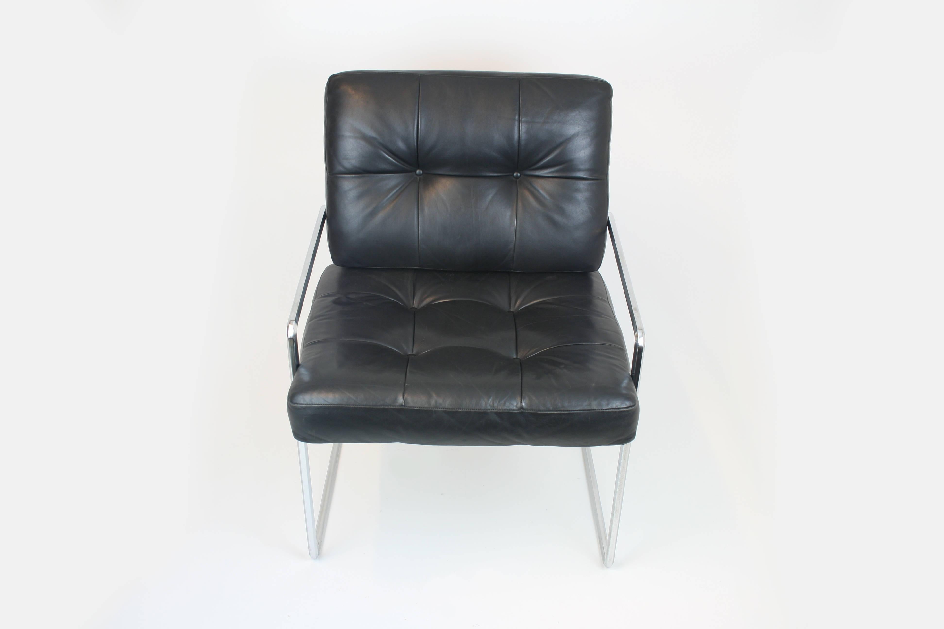 Armchair cantilever in the manner of Pierre Paulin, leather, black, steelframe For Sale 2