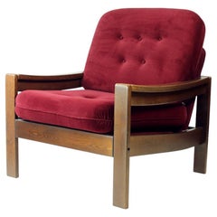 Armchair In Velvet & Beech, Hikor Pisek, Czechoslovakia 1980s