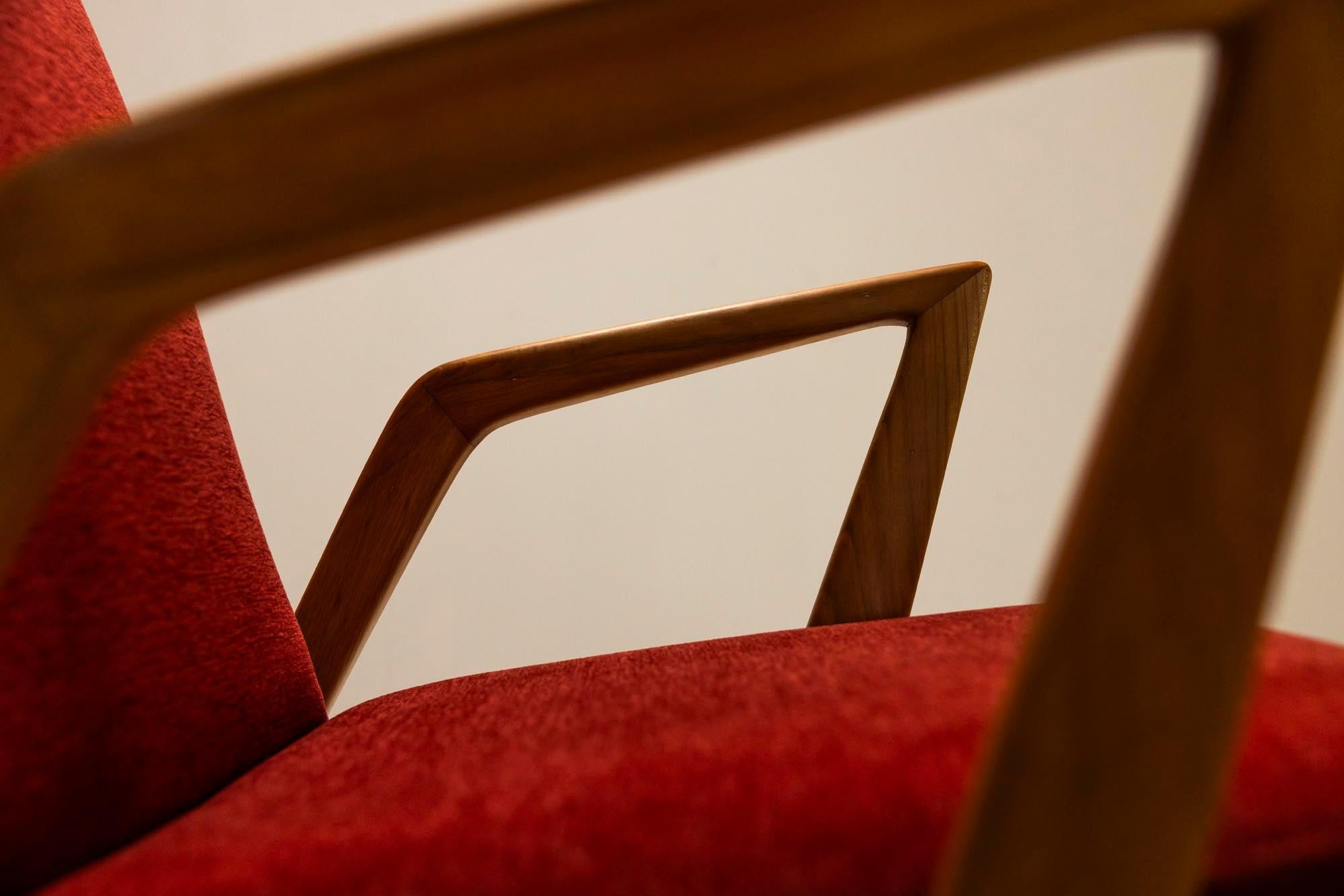 Armchair In Walnut And Burgundy Upholstery, Italy 1960's For Sale 2