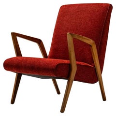 Vintage Armchair In Walnut And Burgundy Upholstery, Italy 1960's