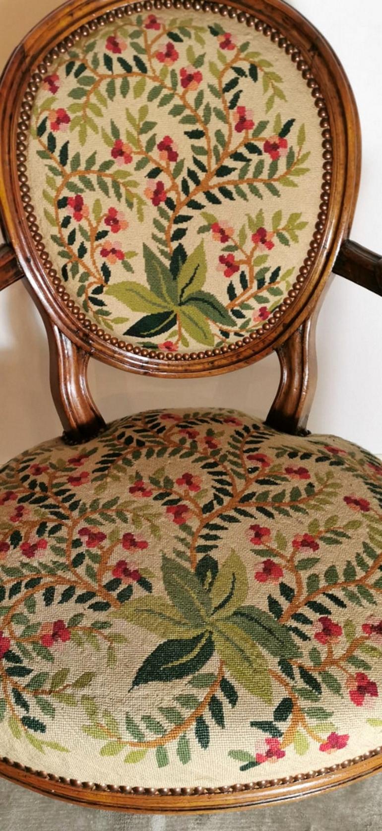 19th Century Walnut Armchair  with Needlepoint Upholstery France 4