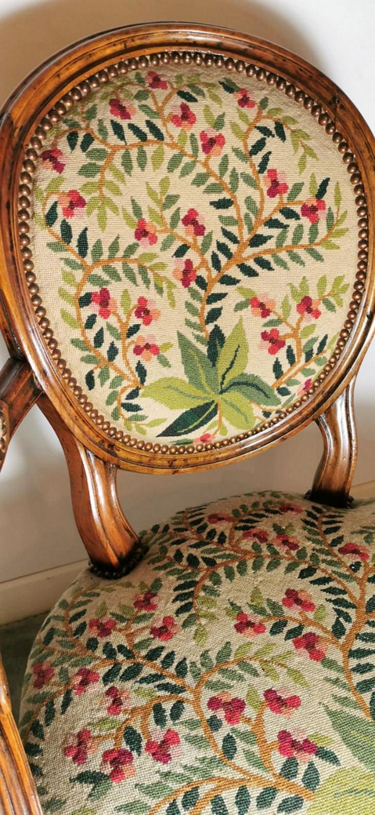 19th Century Walnut Armchair  with Needlepoint Upholstery France 5