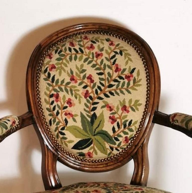 19th Century Walnut Armchair  with Needlepoint Upholstery France 1