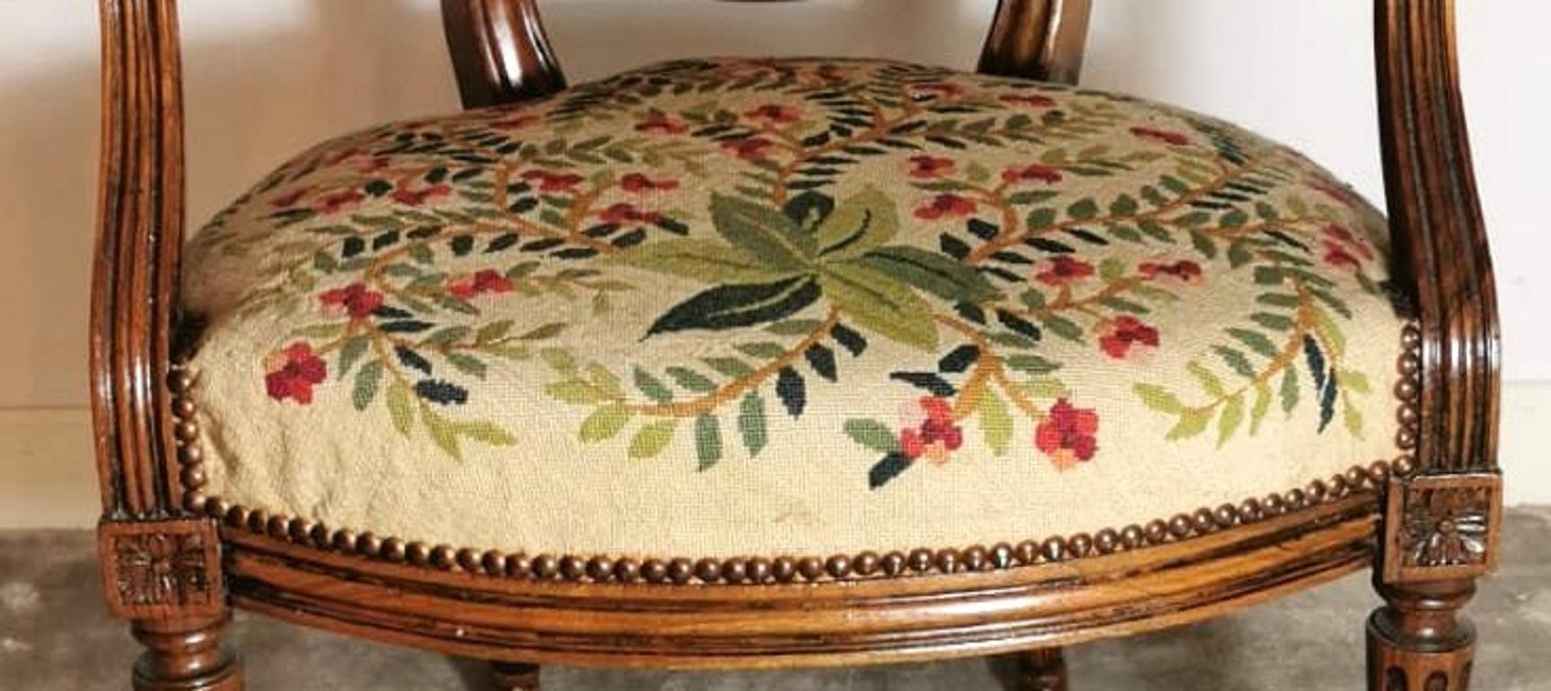 19th Century Walnut Armchair  with Needlepoint Upholstery France 2