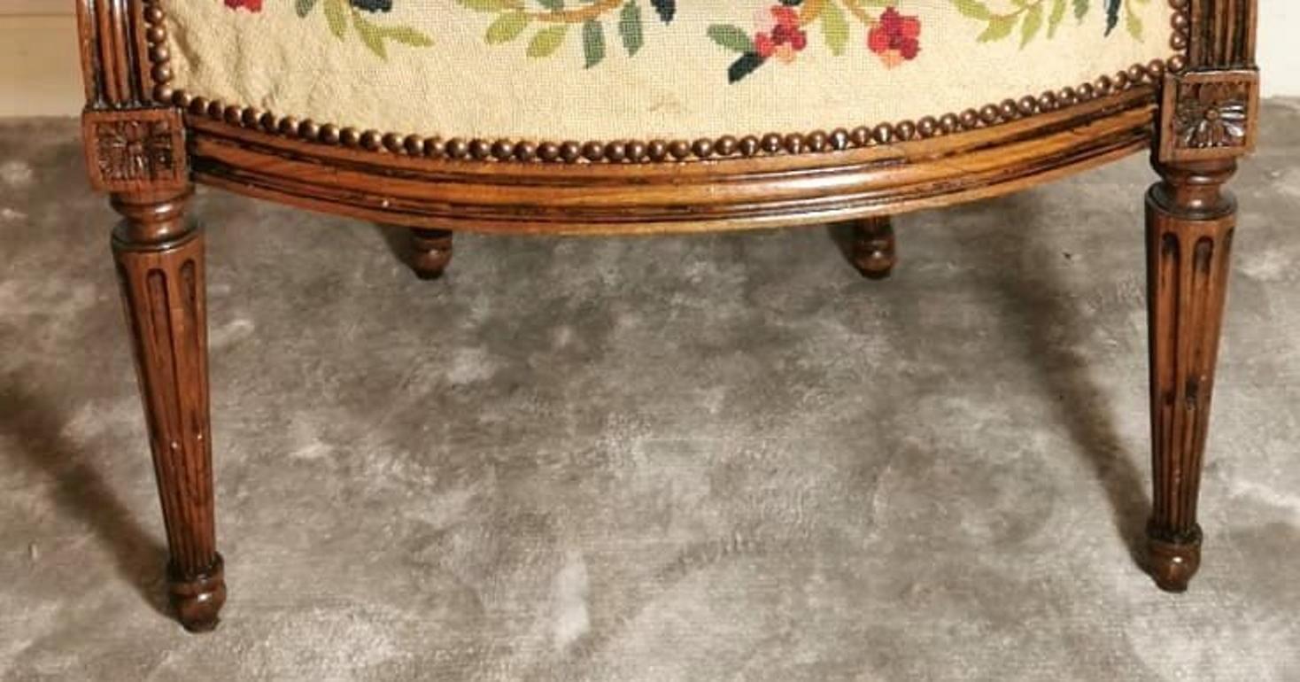 19th Century Walnut Armchair  with Needlepoint Upholstery France 3