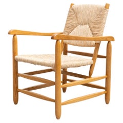 Retro Armchair in Wood and Cane, circa 1980