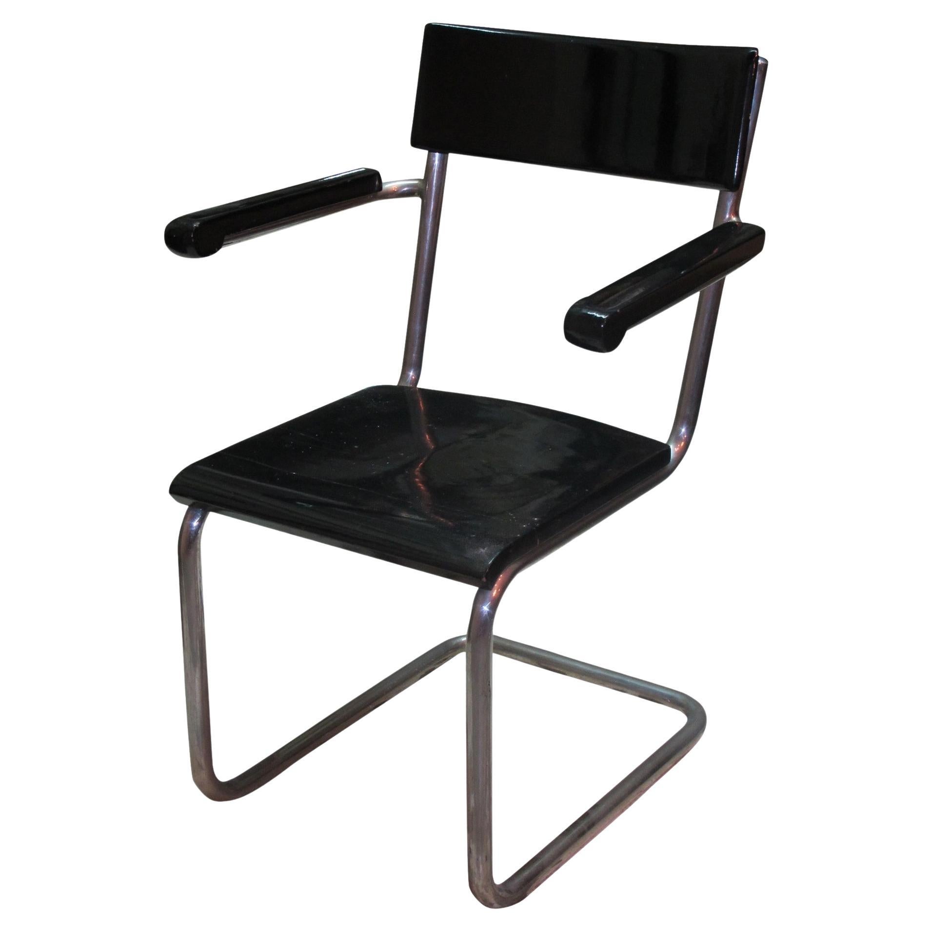 Armchair in Wood and Chrome, Style: Bauhaus, German, 1940 For Sale