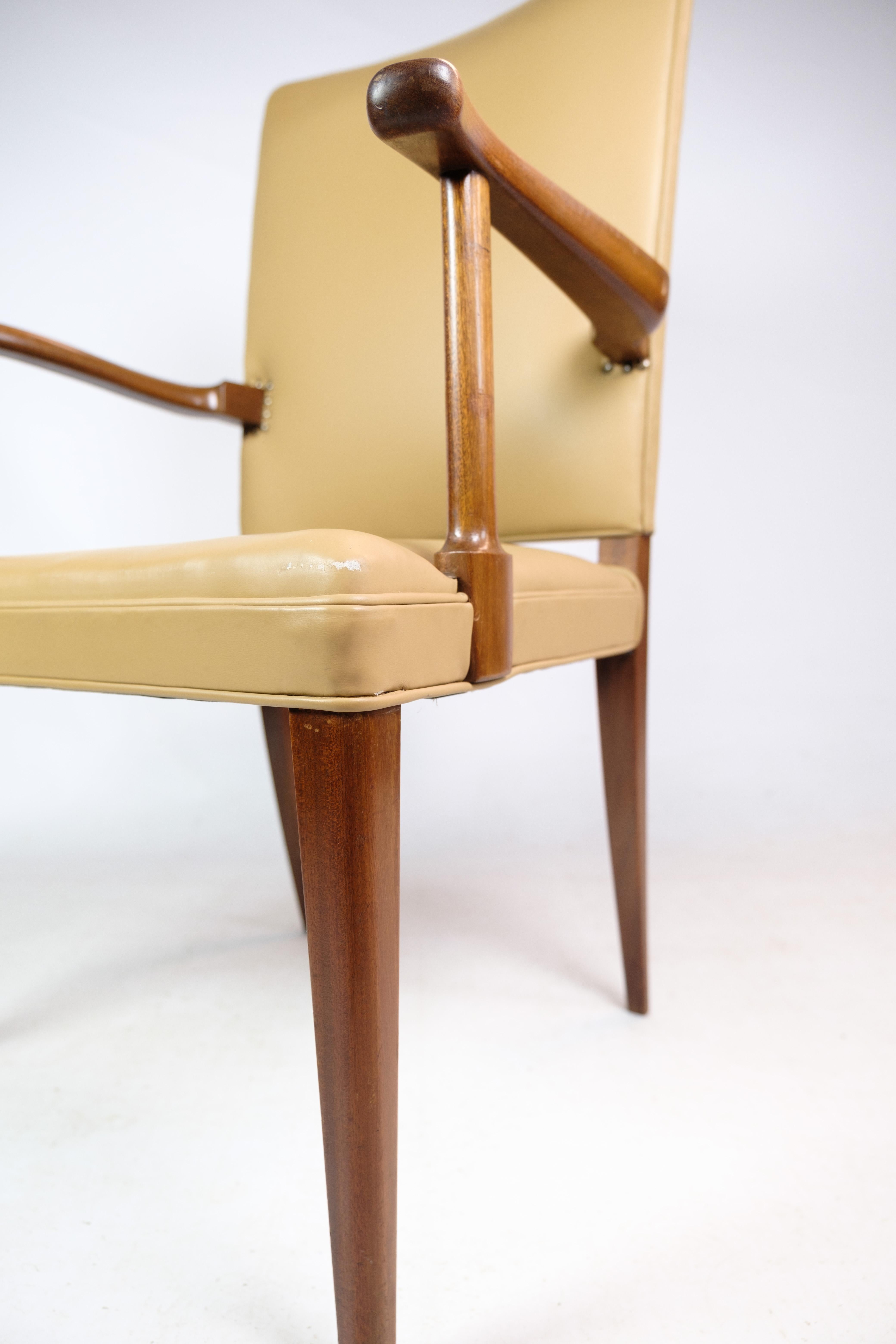 Armchair, Jacob Kjær, Mahogany, Light Leather, 1950 In Good Condition For Sale In Lejre, DK