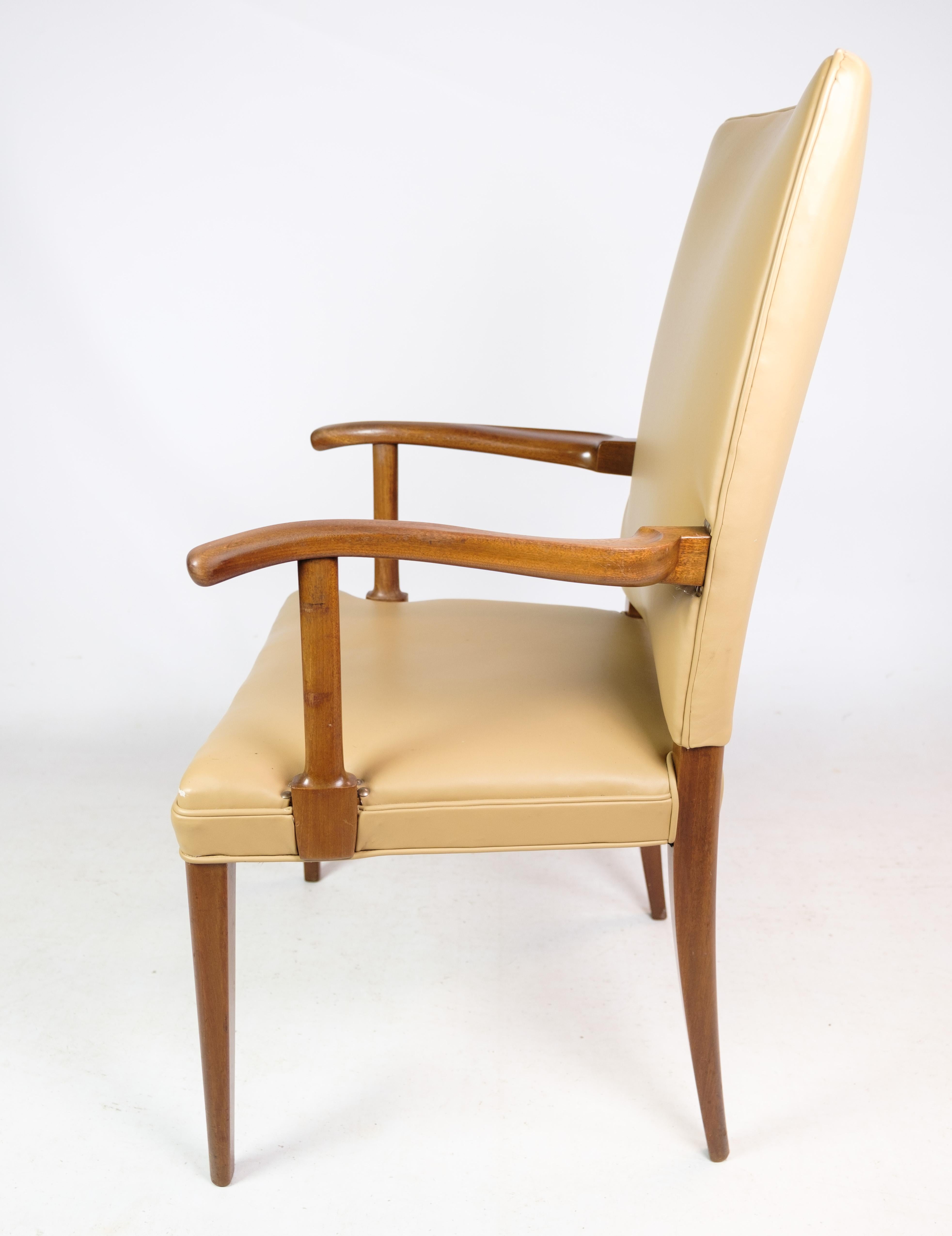 Mid-20th Century Armchair, Jacob Kjær, Mahogany, Light Leather, 1950 For Sale