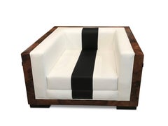 Armchair "Jetto" Walnut with Black and White Matte Leather
