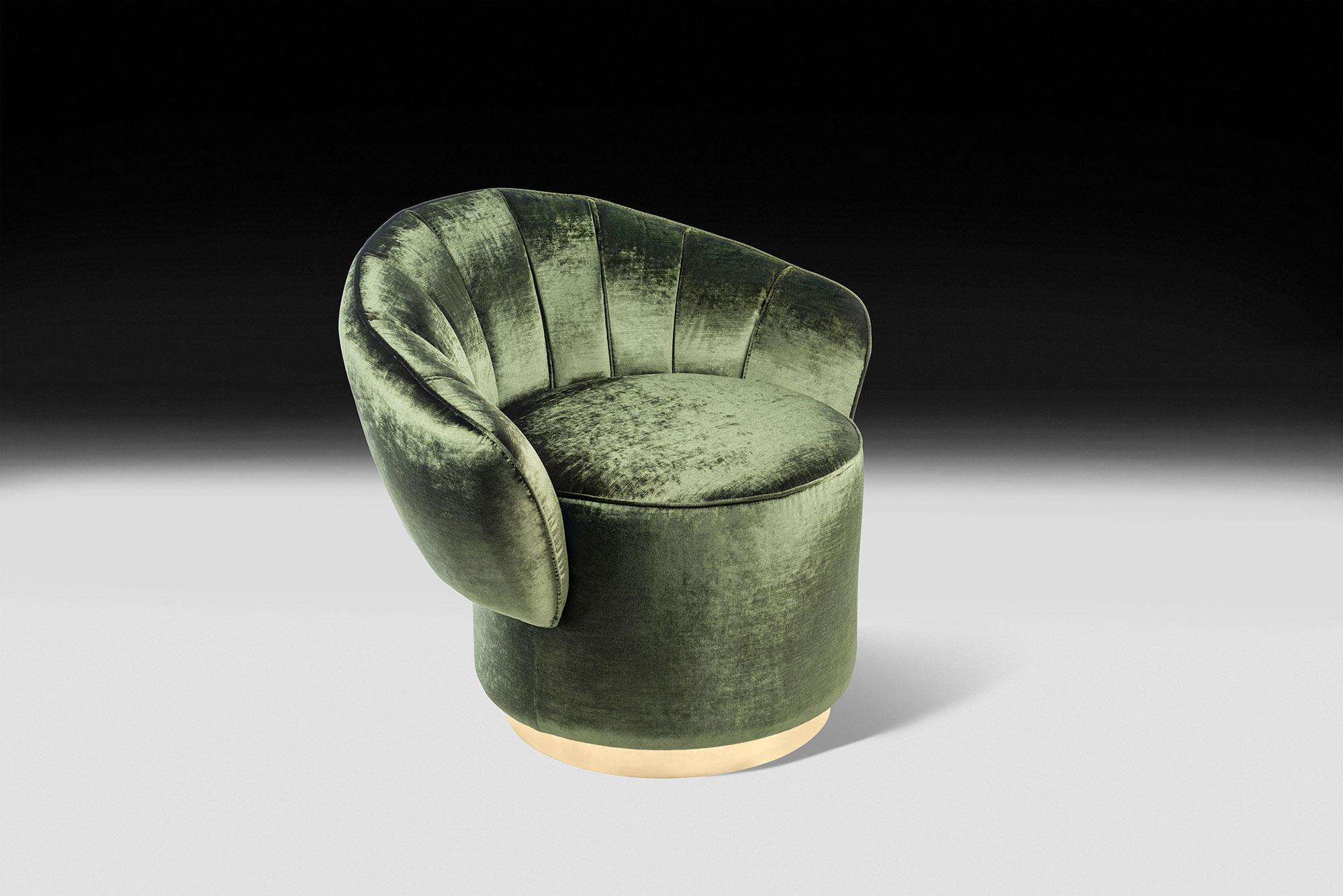 Modern Armchair Kidman, Forest Green Fabric, Made in Italy For Sale