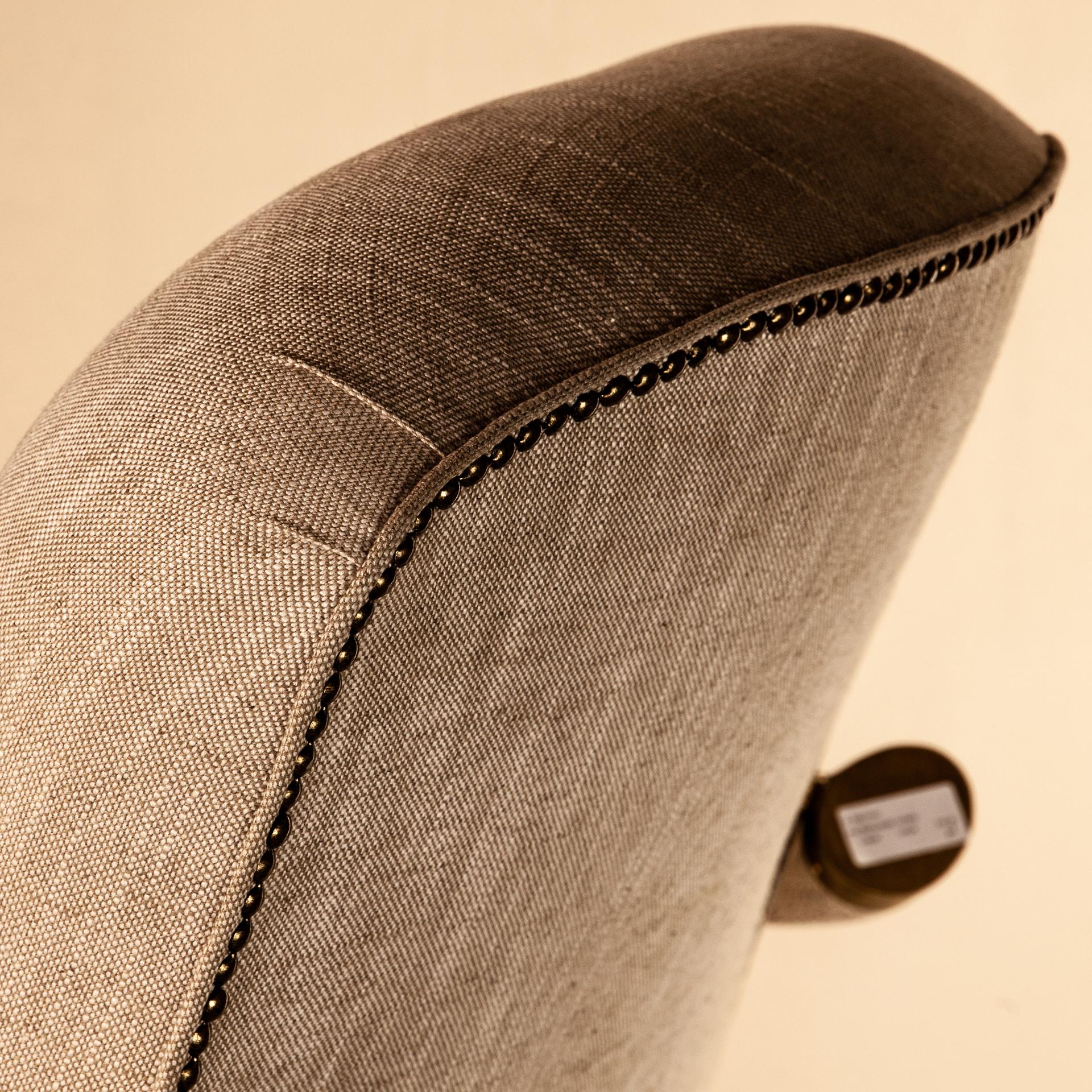Armchair Kudu, Natural Horn Armrest, Upholstered in Fabric, Solid Brass Details For Sale 13