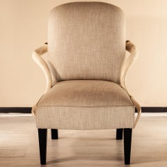 Armchair Kudu, Natural Horn Armrest, Upholstered in Fabric, Solid Brass Details