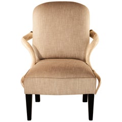 Armchair Kudu, Natural Horn Armrest, Upholstered in Fabric, Solid Brass Details