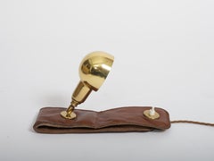 Armchair lamp in leather and brass by Dominioni for Azucena. Model 'LP01' c1970