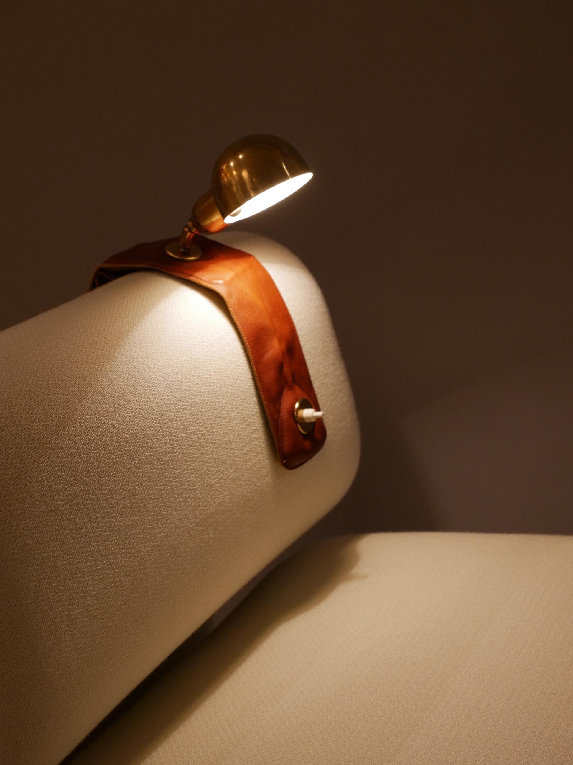 Armchair lamp in leather and brass by Luigi Caccia Dominioni for Azucena. c1970 4