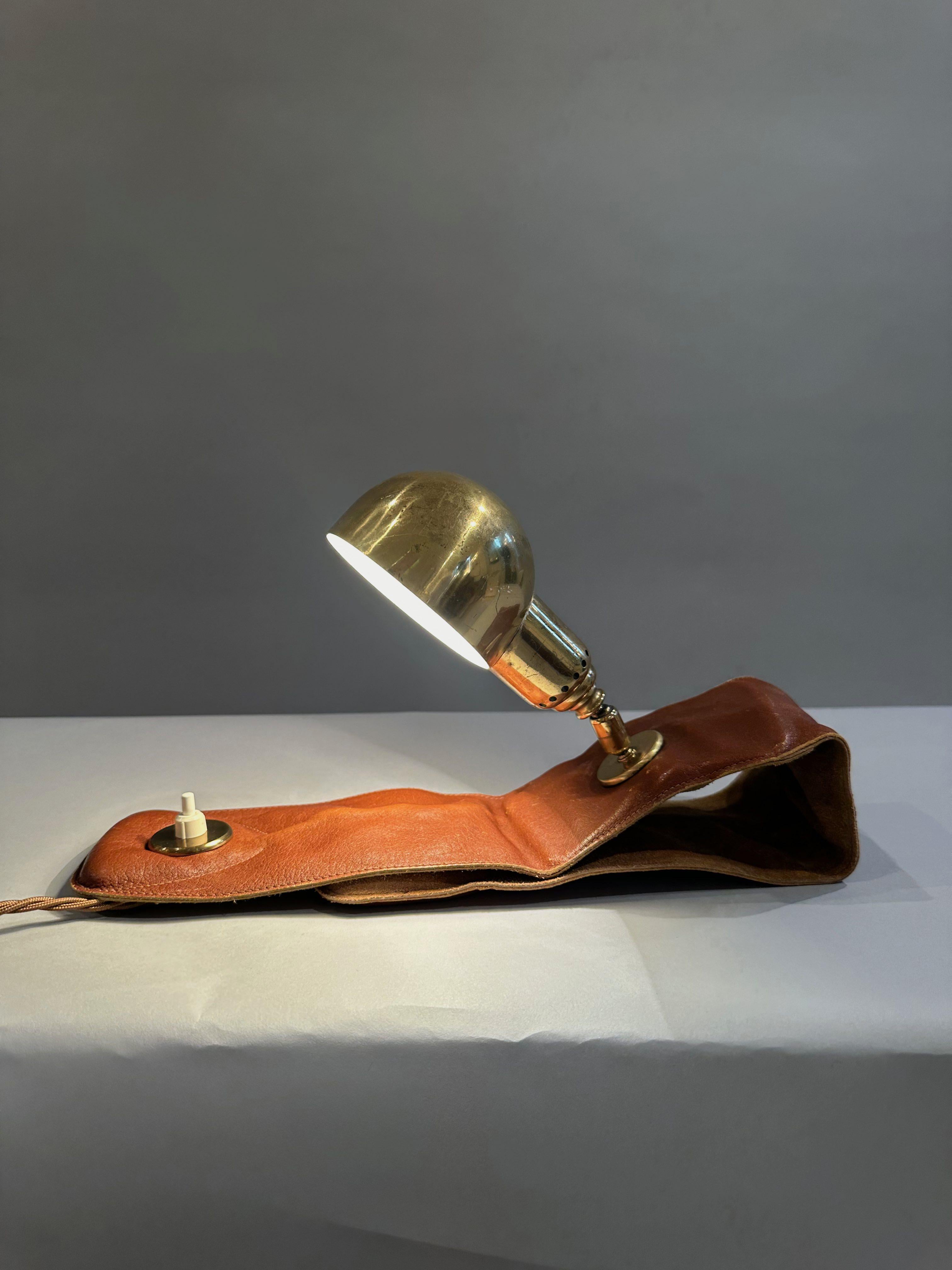 Mid-Century Modern Armchair lamp in leather and brass by Luigi Caccia Dominioni for Azucena. c1970