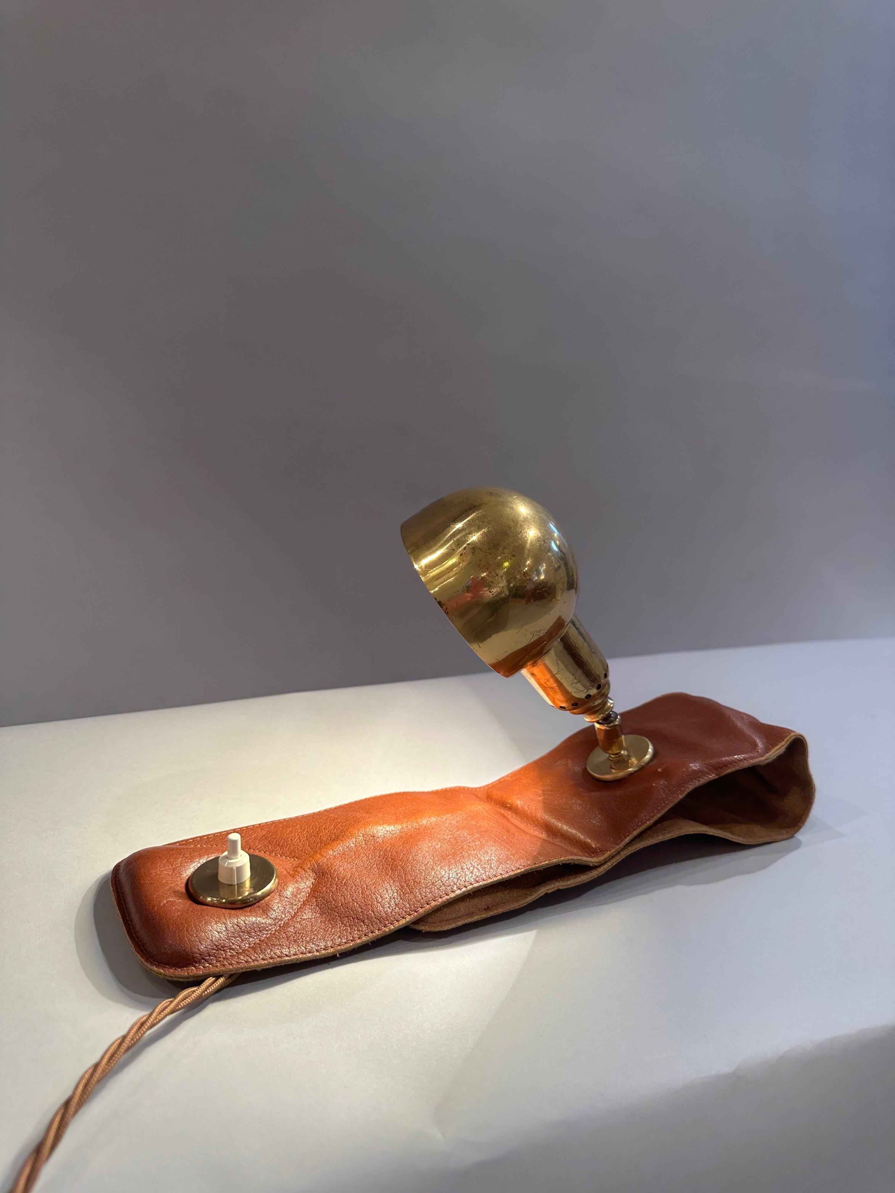 Italian Armchair lamp in leather and brass by Luigi Caccia Dominioni for Azucena. c1970
