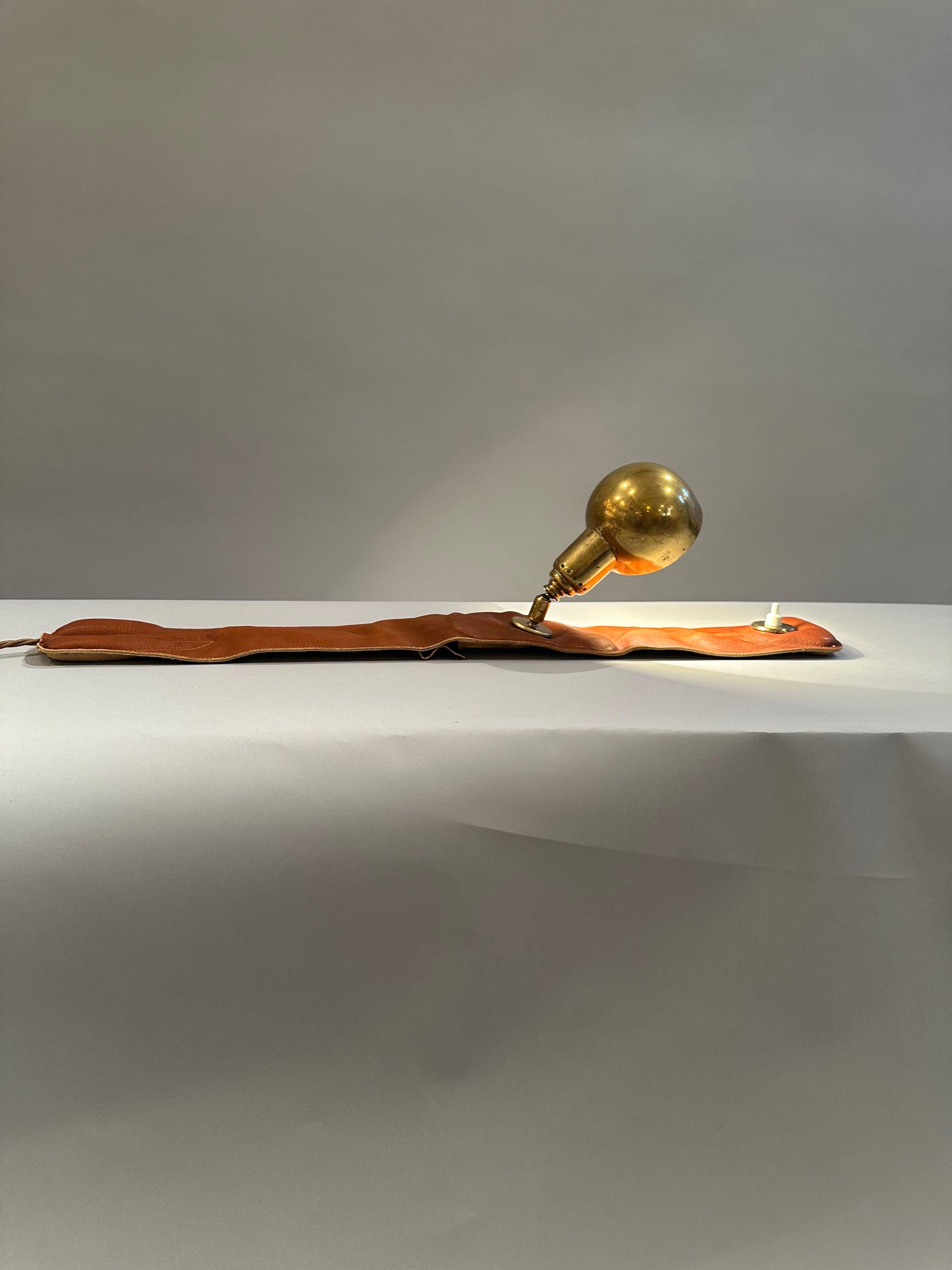 Armchair lamp in leather and brass by Luigi Caccia Dominioni for Azucena. c1970 In Good Condition In London, GB