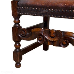 Armchair Leather Oak 19th Century Baroque Jacobean Revival Antiquarian